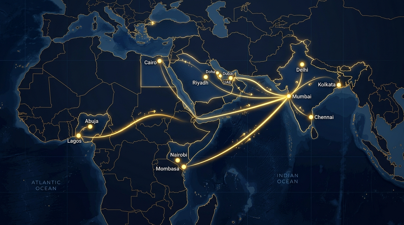 Shipping trade corridor from India to Saudi Arabia